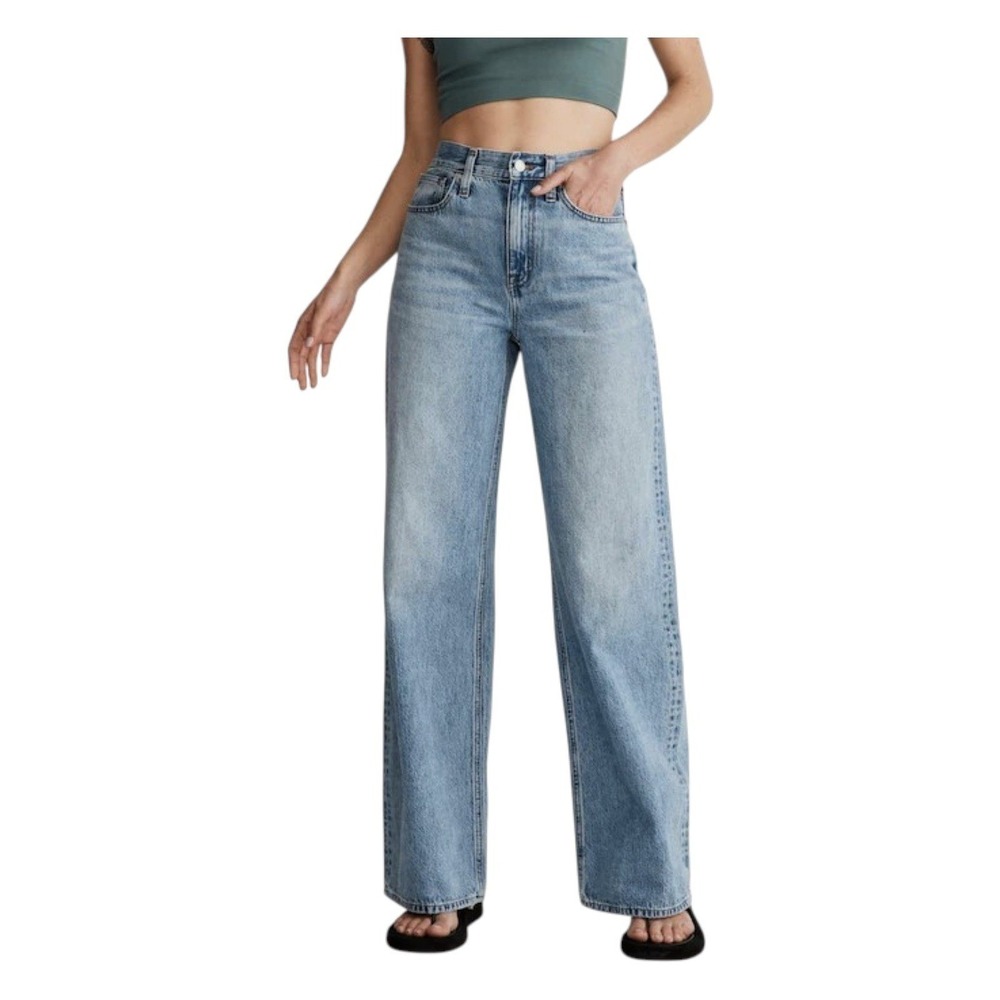 Madewell Super Wide Leg Jeans Med Wash Blue Denim High Rise Pants Relaxed Fit 26
